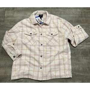 New HFX Flannel Shirt Jacket Women's Large Plaid‎ Pink Relaxed Fit Shacket